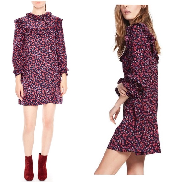 Sandro ruffle floral print silk shift dress - Main Image